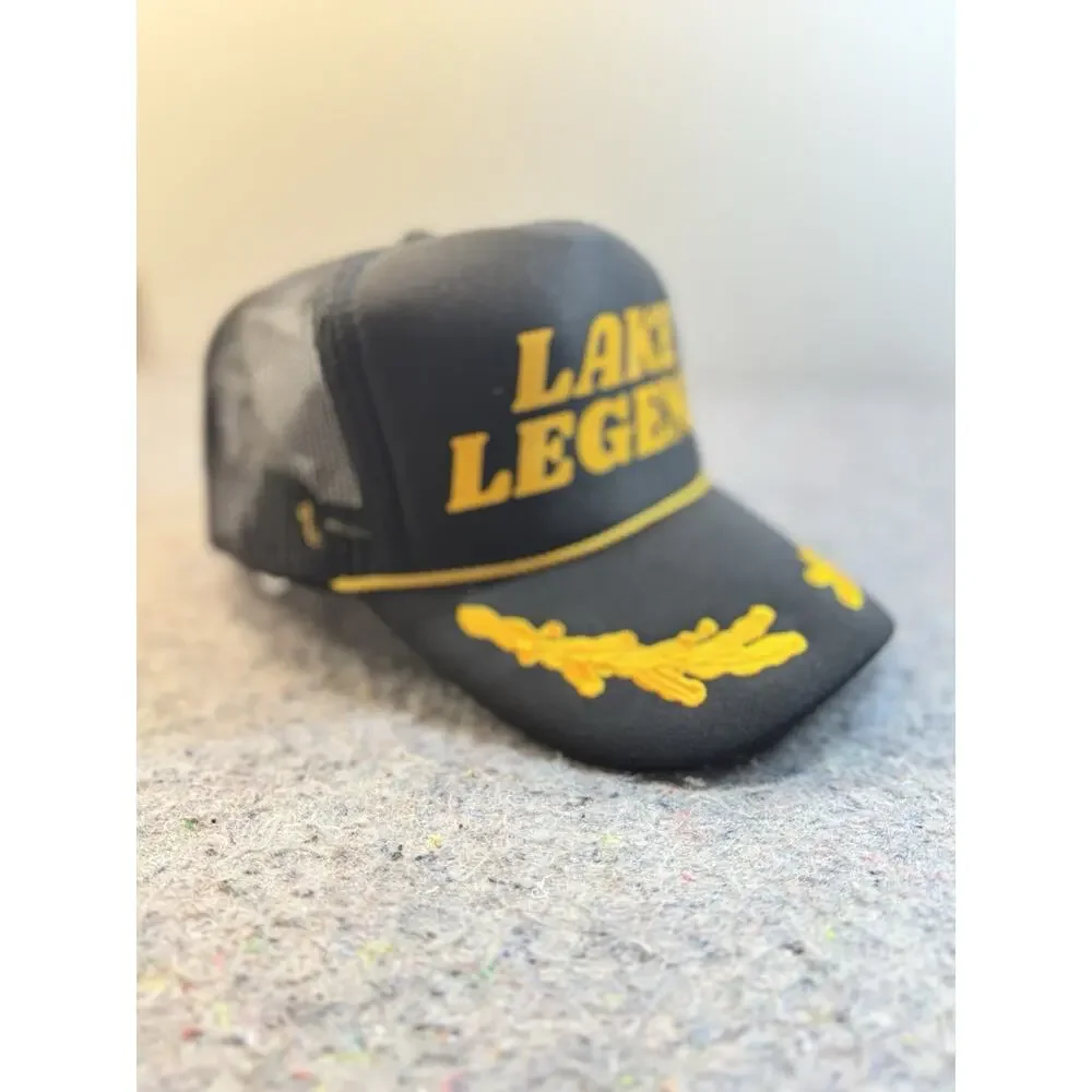 Lake Legend Trucker Hat Black Gold Snapback Otto Rope Cap 1333